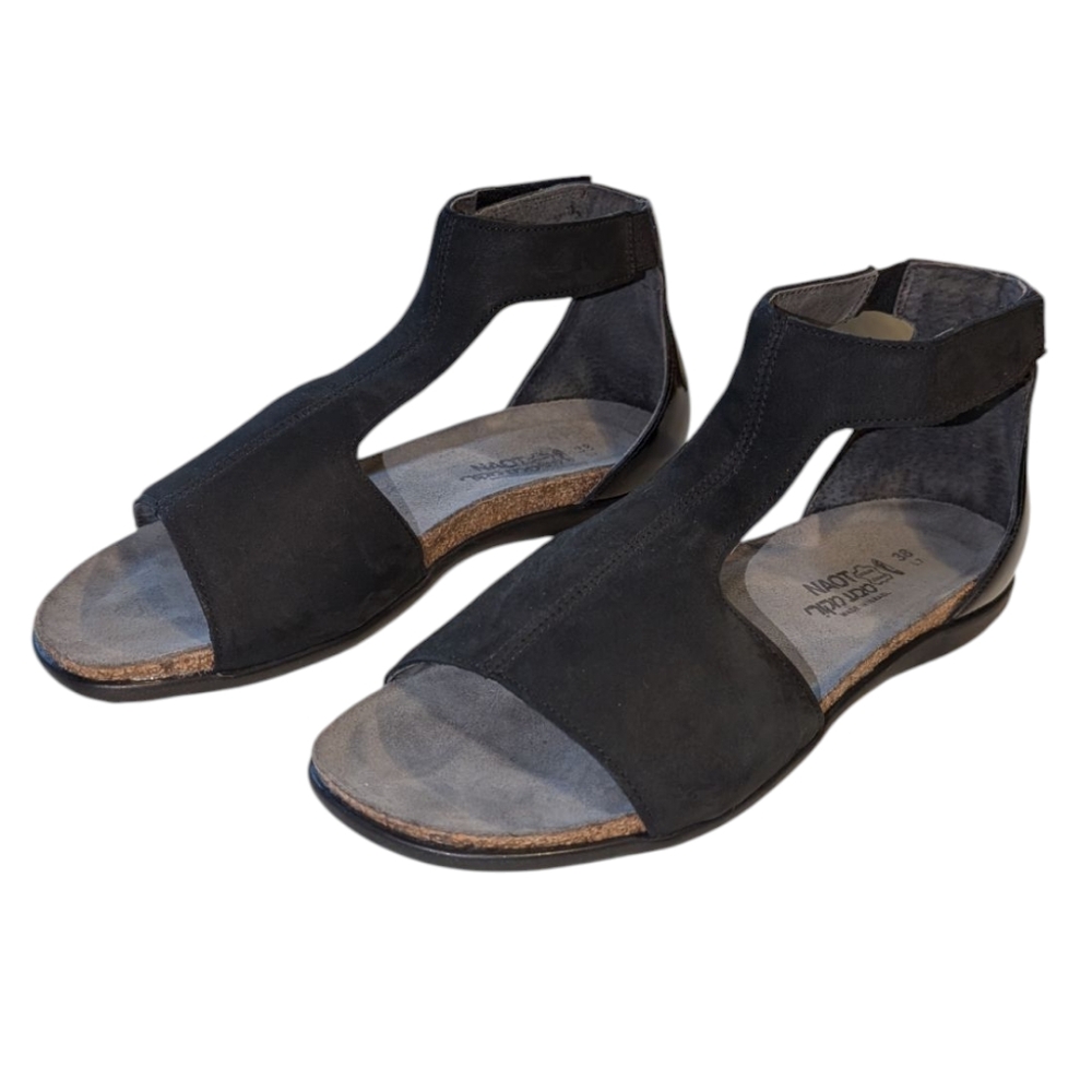 Naot Black Leather Nubuck Gladiator Sandals | EU 38 / US 7 | Black Nubuck